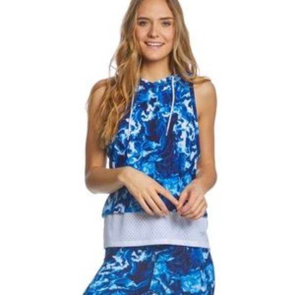 NWT UPF50 Speedo Endurance Lite Gym2Pool Aqua Elite Sleeveless Hoodie Blue/White